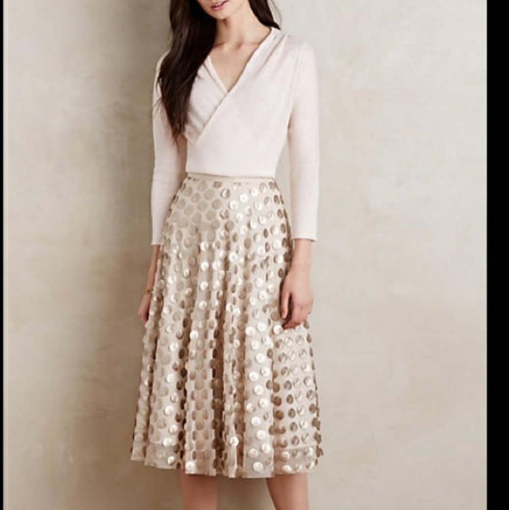 RARE Anthropologie Eva Franco Tulle Polka Skirt, Beige, 12P